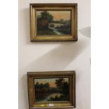A PAIR OF GILT FRAMED OIL ON CANVAS DEPICTING LANDSCAPES BY M.MARE