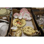 A TRAY OF ROYAL ALBERT LADY CARLYLE CHINA AND AYNSLEY ORCHARD GOLD TEA SERVICE ETC. Condition