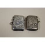 TWO ANTIQUE HALLMARKED SILVER VESTA CASES