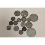A BAG OF SILVER AND WHITE METAL COINAGE