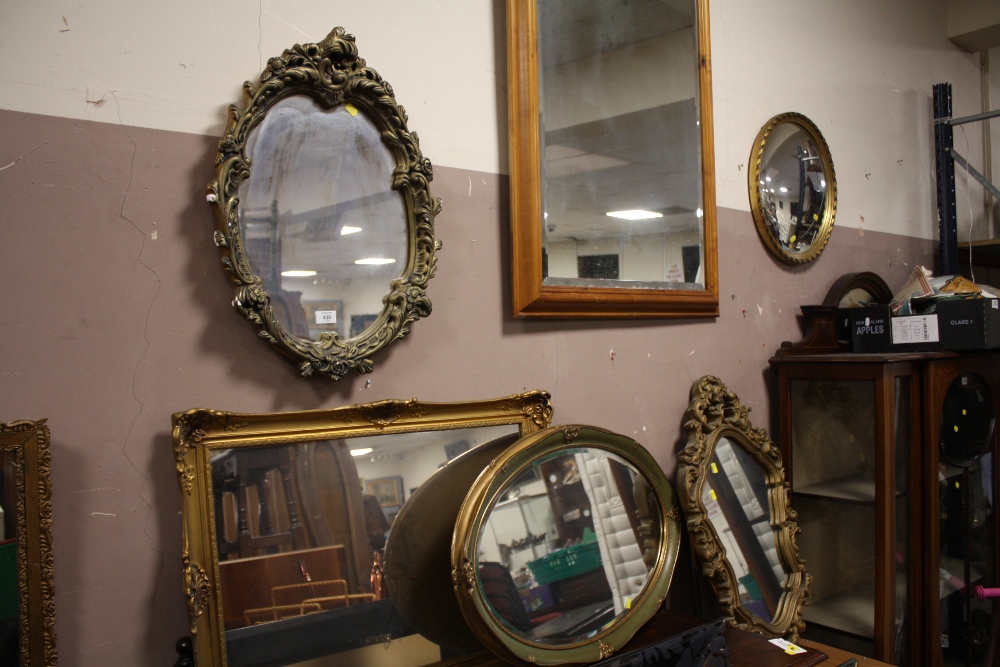 FIVE ASSORTED GILT WALL MIRRORS AND A PINE EXAMPLE (6)