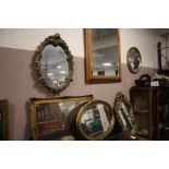FIVE ASSORTED GILT WALL MIRRORS AND A PINE EXAMPLE (6)
