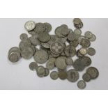 A BAG OF SILVER AND WHITE METAL COINAGE TO INCLUDE FLORINS