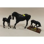 A BESWICK BLACK BEAUTY HORSE FIGURE, TOGETHER WITH FOAL AND ANOTHER ENTITLED SUNLIGHT (3)