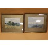 A PAIR OF FRAMED AND GLAZED WATERCOLOURS OF COUNTRY LANDSCAPES WITH SHEEP, SIGNED H R WILKINSON