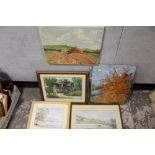 FIVE ASSORTED WATERCOLOURS AND OIL PAINTINGS TO INCLUDE AN OIL SIGNED SANDERSON