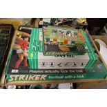 A BOXED VINTAGE PARKER STRIKER FOOTBALL GAME, TOGETHER WITH TWO BOXED ACCESSORIES, AND A TELENG TV