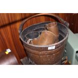 A VINTAGE COPPER COAL BUCKET, TOGETHER WITH A COLLECTION OF COPPER MEASURES