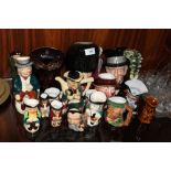 A COLLECTION OF CERAMIC CHARACTER JUGS ETC. TO INCLUDE ROYAL DOULTON EXAMPLES