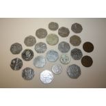 A SMALL BOX OF MODERN COINS TO INCLUDE 50P PIECES