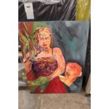 A LARGE UNFRAMED OIL ON CANVAS ABSTRACT FIGURE STUDY OF A WOMAN ENTITLED 'DAPHNE TO APOLLO' BY