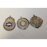 THREE HALLMARKED SILVER CYCLING INTEREST FOB MEDALS