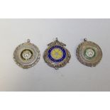 THREE HALLMARKED SILVER CYCLING INTEREST FOB MEDALS