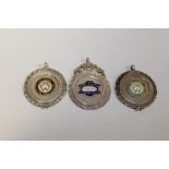 THREE HALLMARKED SILVER CYCLING INTEREST FOB MEDALS
