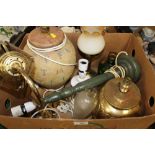 A BOX OF ASSORTED TABLE LAMPS ETC.