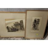 TWO FRAMED AND GLAZED ANTIQUE ETCHINGS