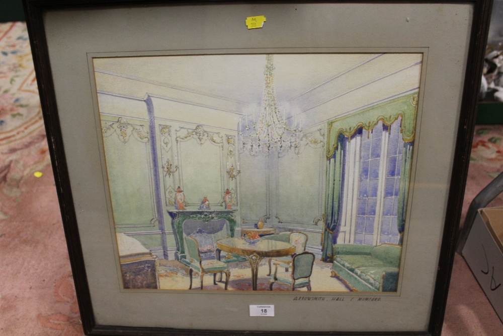 A FRAMED AND GLAZED WATERCOLOUR ENTITLED ARROWSMITH HALL BY C MUMFORD