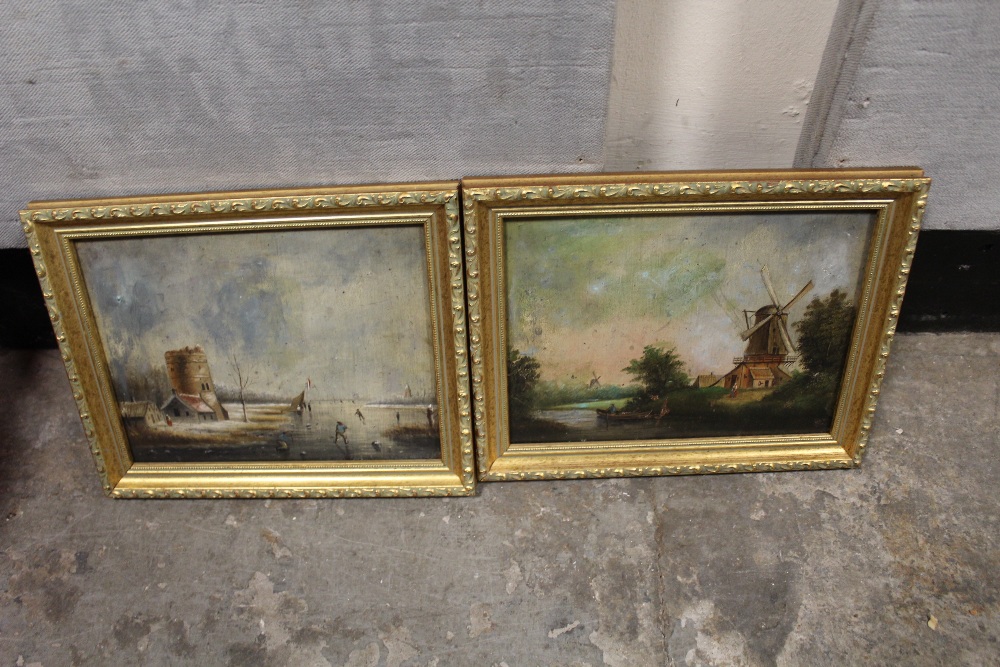 A PAIR OF GILT FRAMED VINTAGE OILS ON BOARD DEPICTING RIVER SCENES