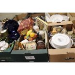 THREE TRAYS OF ASSORTED CERAMICS TO INCLUDE DENBY BAROQUE, KIDDICRAFT CHILDS TEASET ETC.