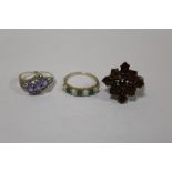 THREE GEM SET SILVER DRESS RINGS