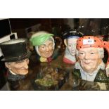 FOUR LARGE ROYAL DOULTON CHARACTER JUGS TO INCLUDE 'THE FORTUNE TELLER' AND 'ANNE OF CLEAVES'