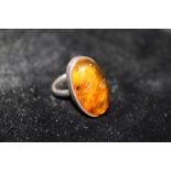 AN WHITE METAL AND AMBER DRESS RING