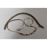 A GEM SET SILVER BRACELET AND A GEMSET SILVER NECKLACE