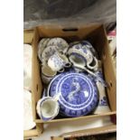 A TRAY OF BLUE AND WHITE CHINA TO INCLUDE A LARGE TUREEN A/F