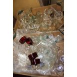 TWO TRAYS OF ASSORTED DRINKING GLASSES ETC.