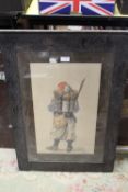 J.C. HILL. Study of an infantryman with backpack and rifle etc, signed and dated 1914 lower left,