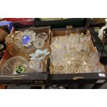 TWO TRAYS OF ASSORTED GLASSWARE TO INCLUDE A PAPERWEIGHT, CUT GLASS ETC.