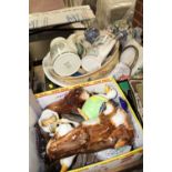 TWO BOXES OF ASSORTED CERAMICS TO INCLUDE WASH BOWLS, ROYAL DOULTON TEAPOT ETC.