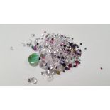 A BAG OF LOOSE MIXED STONES INCLUDING CUBIC ZIRCONIA, RUBY, SAPPHIRE, JADE, GARNET AND CITRINE, 80.