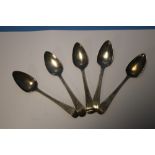 FIVE GEORGE III BRIGHT CUT SILVER TOPPED SPOONS MAKER'S MARKS FOR ALICE AND GEORGE BURROWS