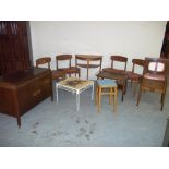 NINE ITEMS TO INCLUDE FOUR VINTAGE BEAUTILITY WING CHAIRS , A SEWING BOX, A SERVING TROLLEY ETC.