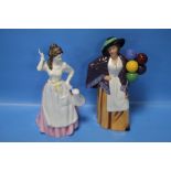 TWO ROYAL DOULTON FIGURINES 'BALLOON LADY' AND 'DAIRY MAID' (2)