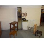 A SELECTION OF TEN ITEMS TO INCLUDE: TABLES, LOOM BASKET AND A FLOOR STANDING STAINLESS STEEL