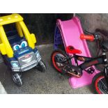 THREE CHILDREN'S OUTSIDE TOYS TO INCLUDE A BIKE, A LITTLE TYKES CAR AND A PLASTIC SLIDE