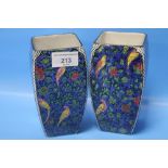 A PAIR OF ROYAL DOULTON VASES PERSIAN PARROT CHINTZ