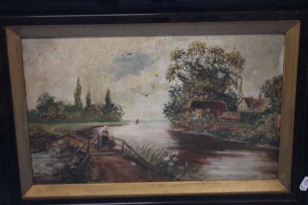 AN OIL PAINTING OF A RIVER SCENE SIGNED JOHNSON - Image 2 of 2