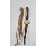 A YELLOW METAL GUARD CHAIN AND A LADIES 9 CT GOLD WRIST WATCH