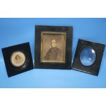 TWO VICTORIAN MINIATURE PORTRAITS AND A SIMILAR FRAME