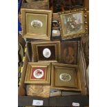 A COLLECTION OF MINIATURE FRAMED POT LIDS ETC.