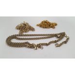 A 9 CT GOLD T BAR NECKLACE A/F W 3.4 g AND TWO OTHER COSTUME CHAINS