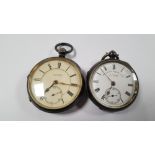 A SILVER OPEN FACED POCKET WATCH SIGNED J. MOTTRAM WITH ANOTHER SIGNED J. GRAVES (2)