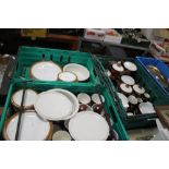 THREE TRAYS OF MAINLY POOLE POTTERY TEA & DINNERWARE (TRAYS NOT INCLUDED)