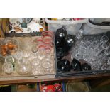 TWO TRAYS OF GLASSWARE ETC. TO INCLUDE CUT GLASS (TRAYS NOT INCLUDED)