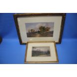 TWO FRAMED WATERCOLOURS DEPICTING RURAL SCENES