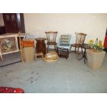 FIFTEEN ITEMS INCLUDING A LOOM STYLE CHAIR, WICKER ITEMS AND TWO CHAIRS ETC.