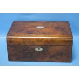 A WALNUT SEWING BOX WITH MOTHER OF PEARL INLAY